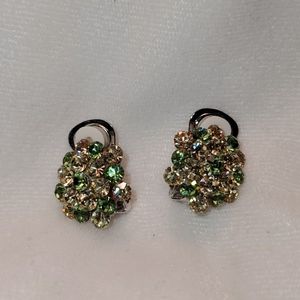 Green & Yellow rhinestone clip-on earrings